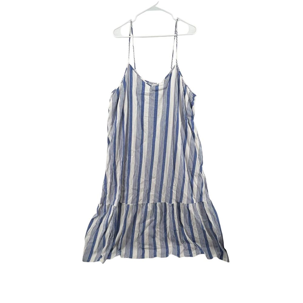 J. Crew Size 3X Dress Blue White Striped Shift Pockets Midi Lined Summer